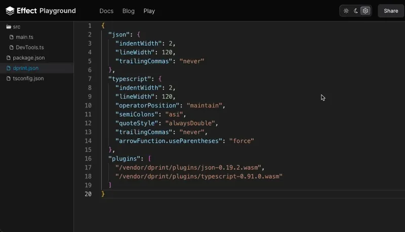 Animated GIF demonstrating the Effect Playground’s dynamic configuration feature