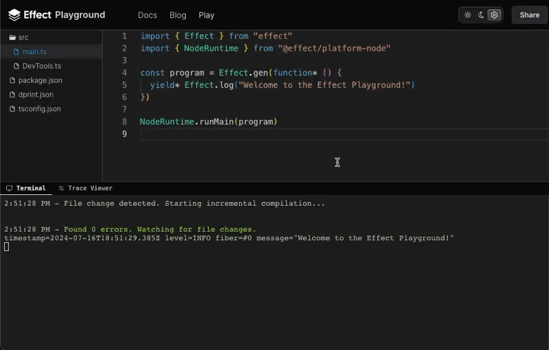 Animated GIF demonstrating the Effect Playground’s auto-import feature
